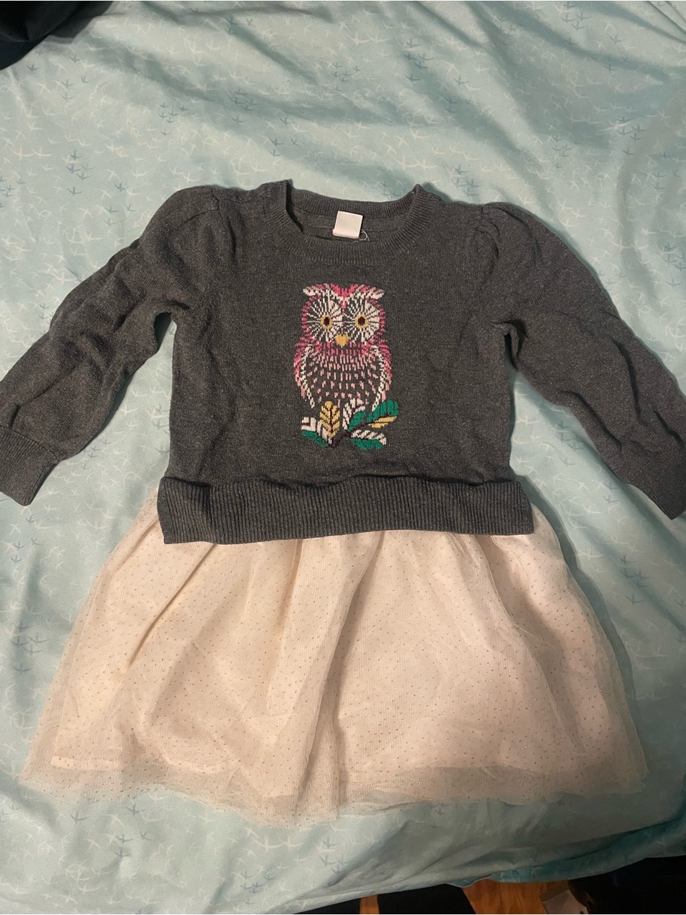 GAP Girls Dark Gray Owl Knit Top with Cream Tulle Skirt